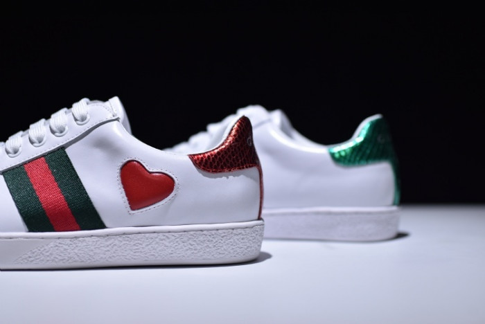 g*u*i ace embroidered low-top sneaker with red heart womens